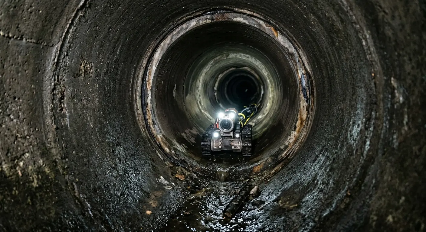 Robotic sewer camera inspecting pipe interior for Drain Snake Service in Duanesburg